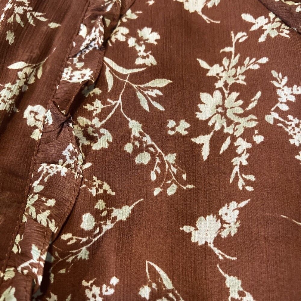 Princess Polly Brown/Rust Floral Ruffle Wrap Shirt Size 4 - Picture 8 of 9